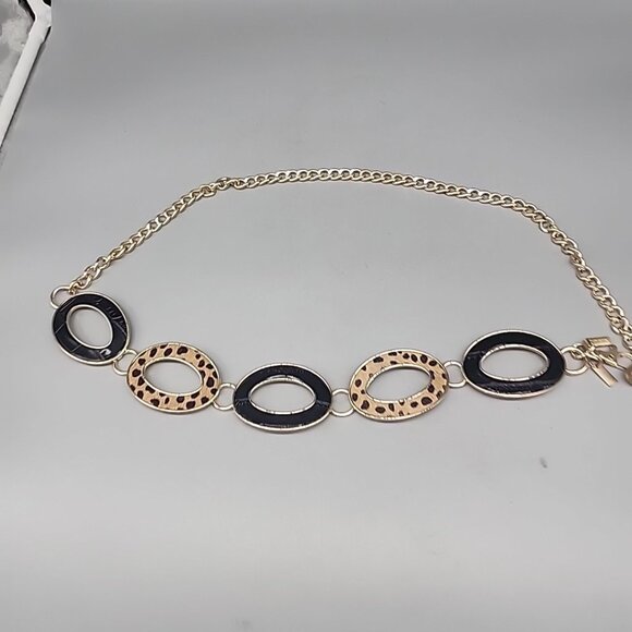 Chico's Leopard Print Chain Belt, Gold Metal, Chain Link, Retro Adjustable M/L - Picture 1 of 5